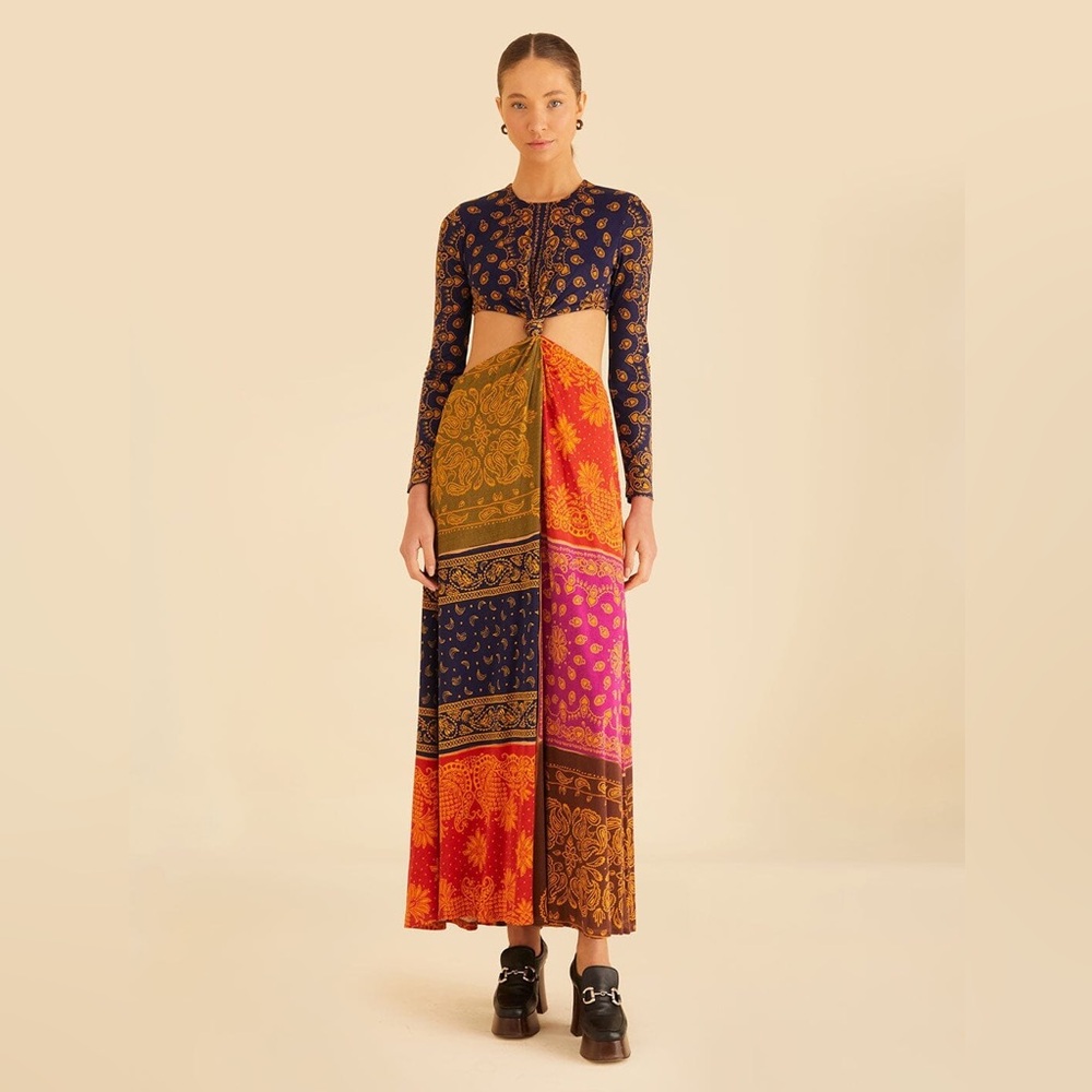 Farm Rio Bandana Dream Cut-Out Maxi Dress NWT